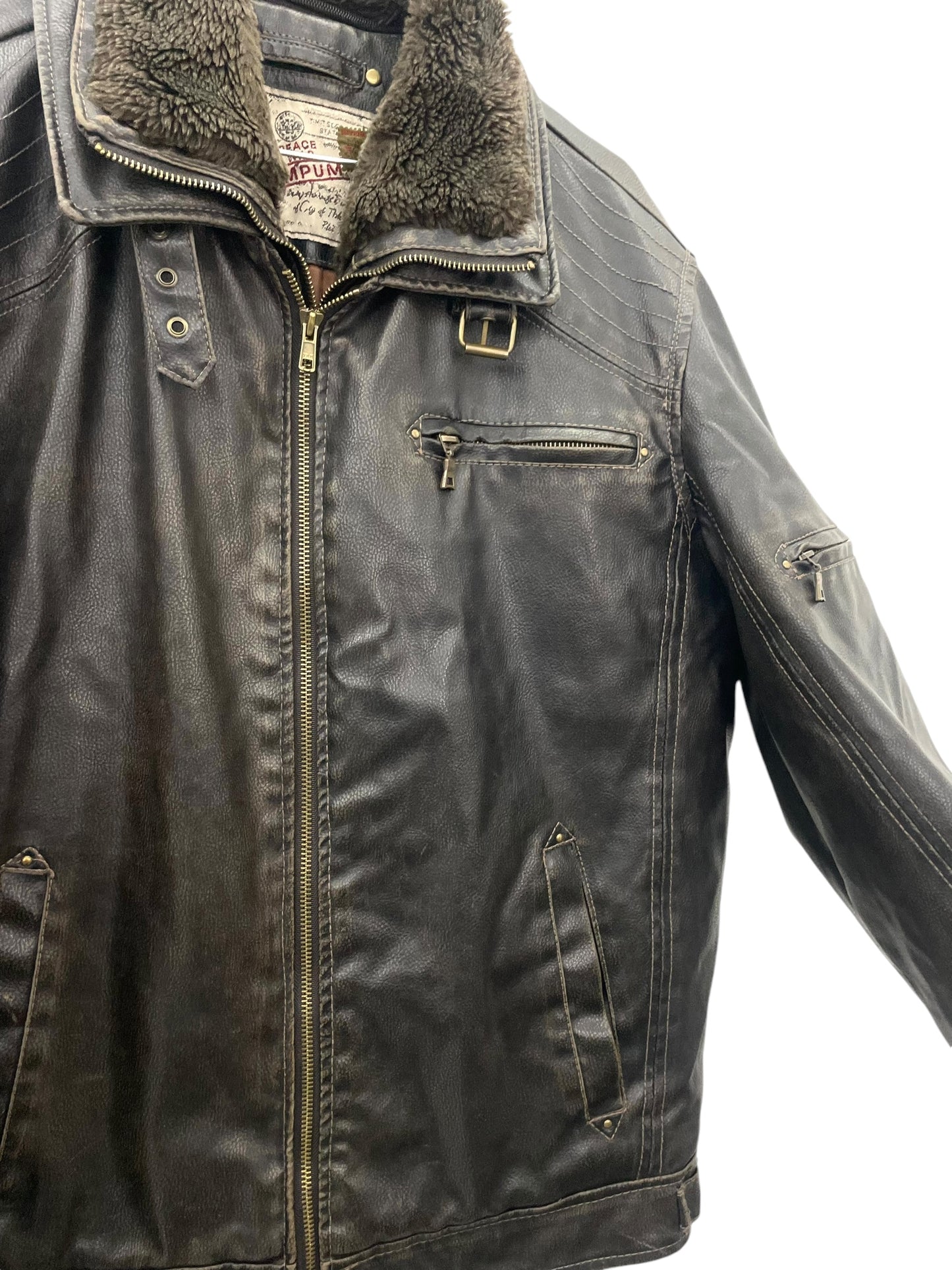 Y2K faux leather aviator jacket