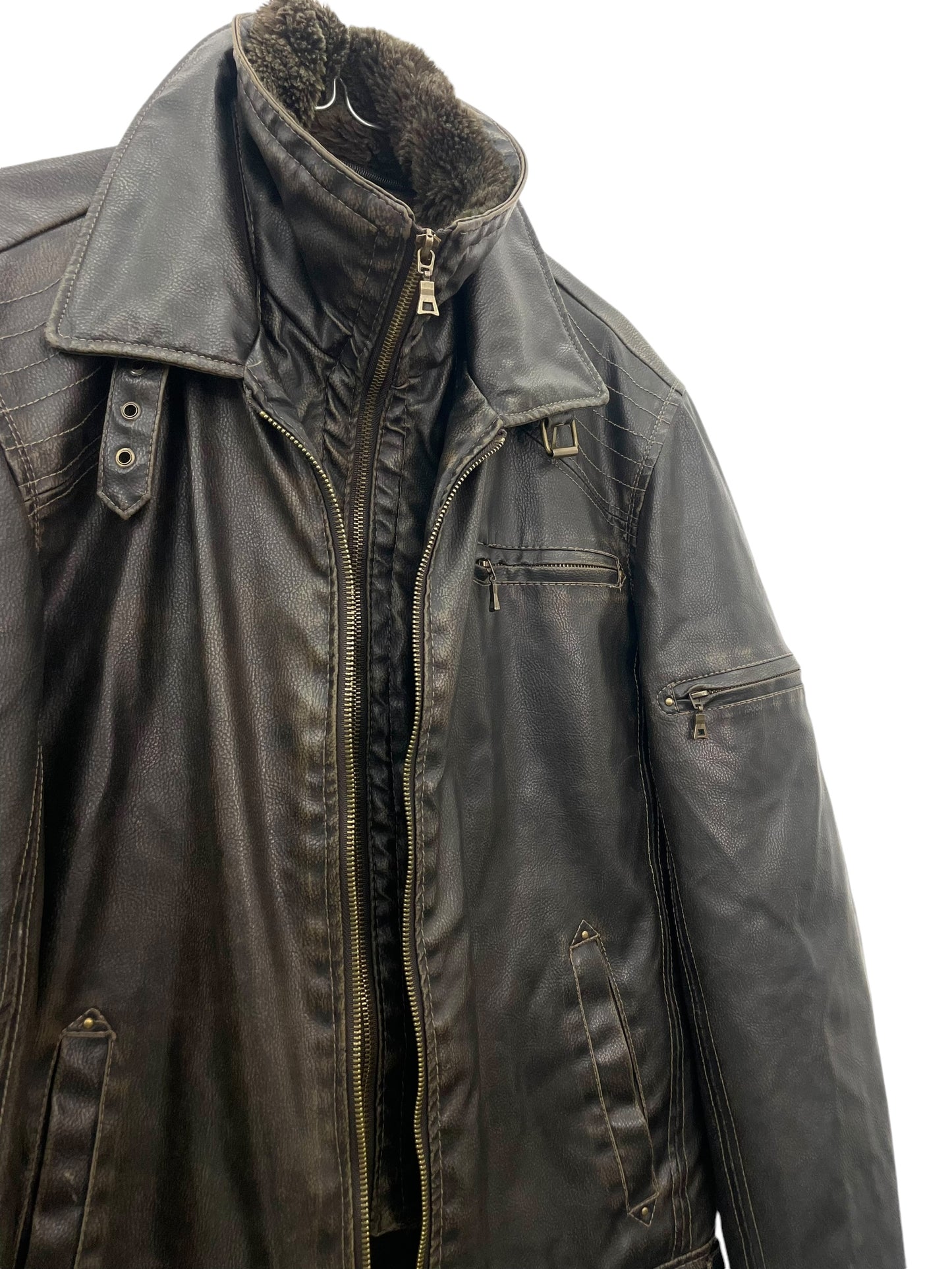 Y2K faux leather aviator jacket