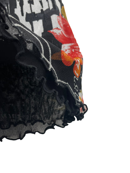 Y2K dark floral mesh top