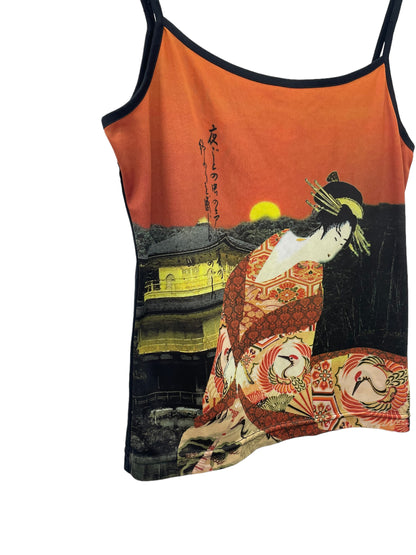 90s chinese print strap top