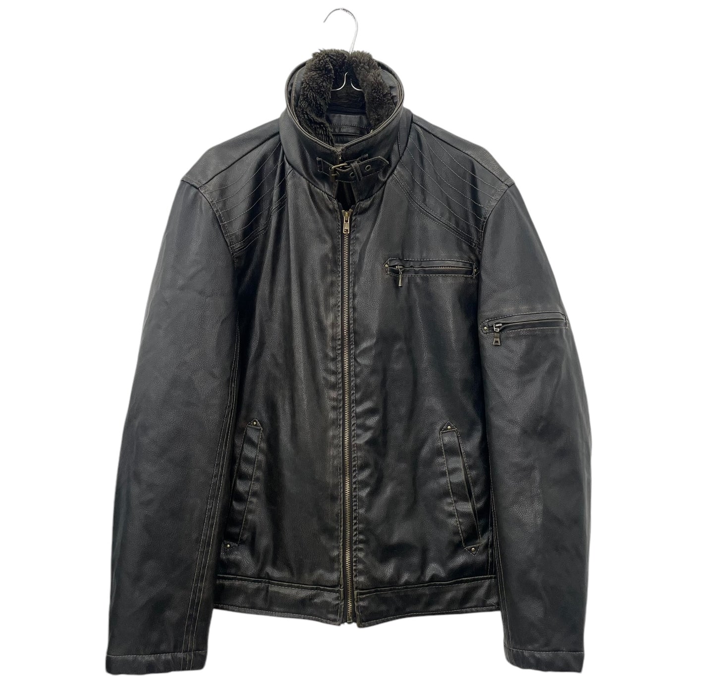 Y2K faux leather aviator jacket