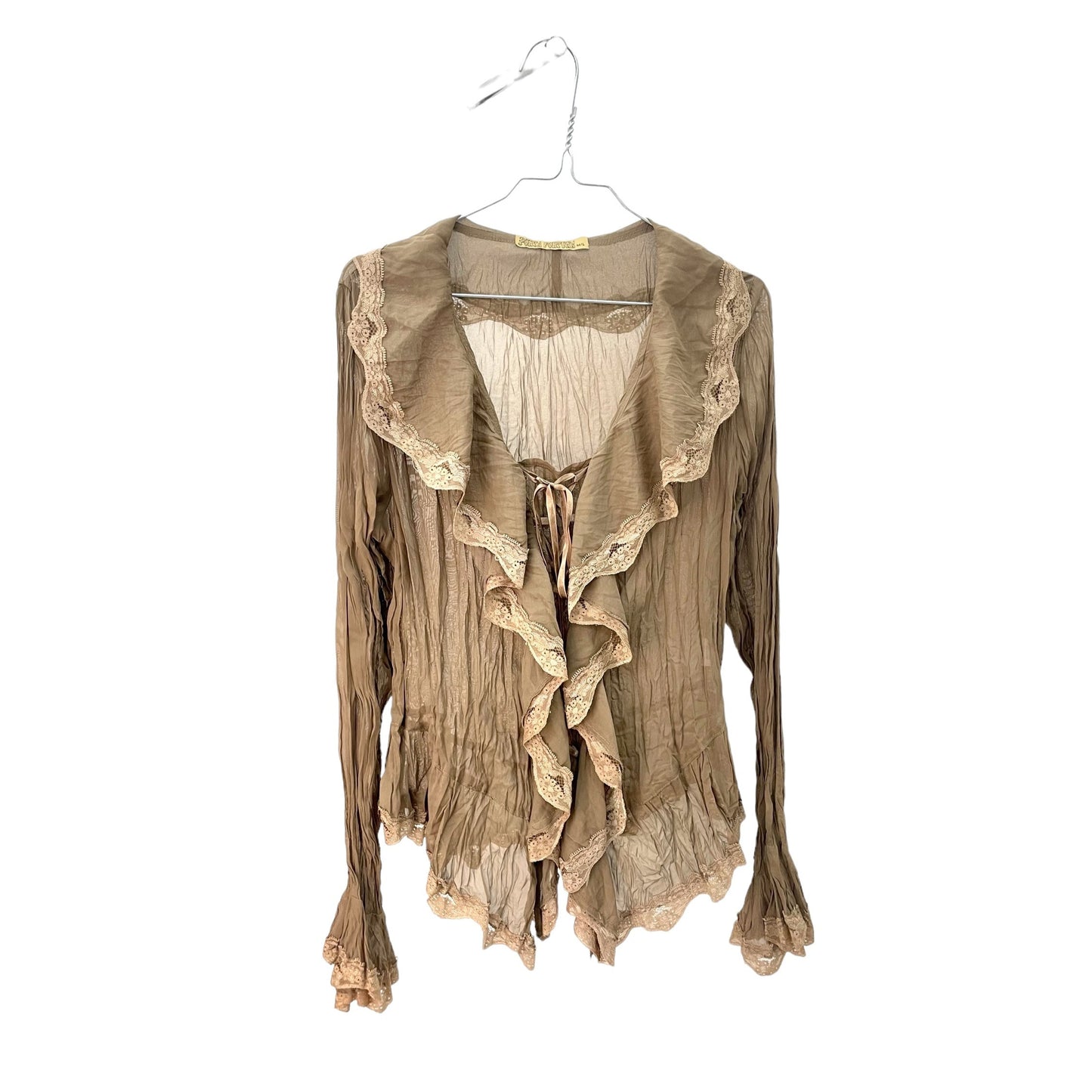 Y2K laced silk blouse with ruffles