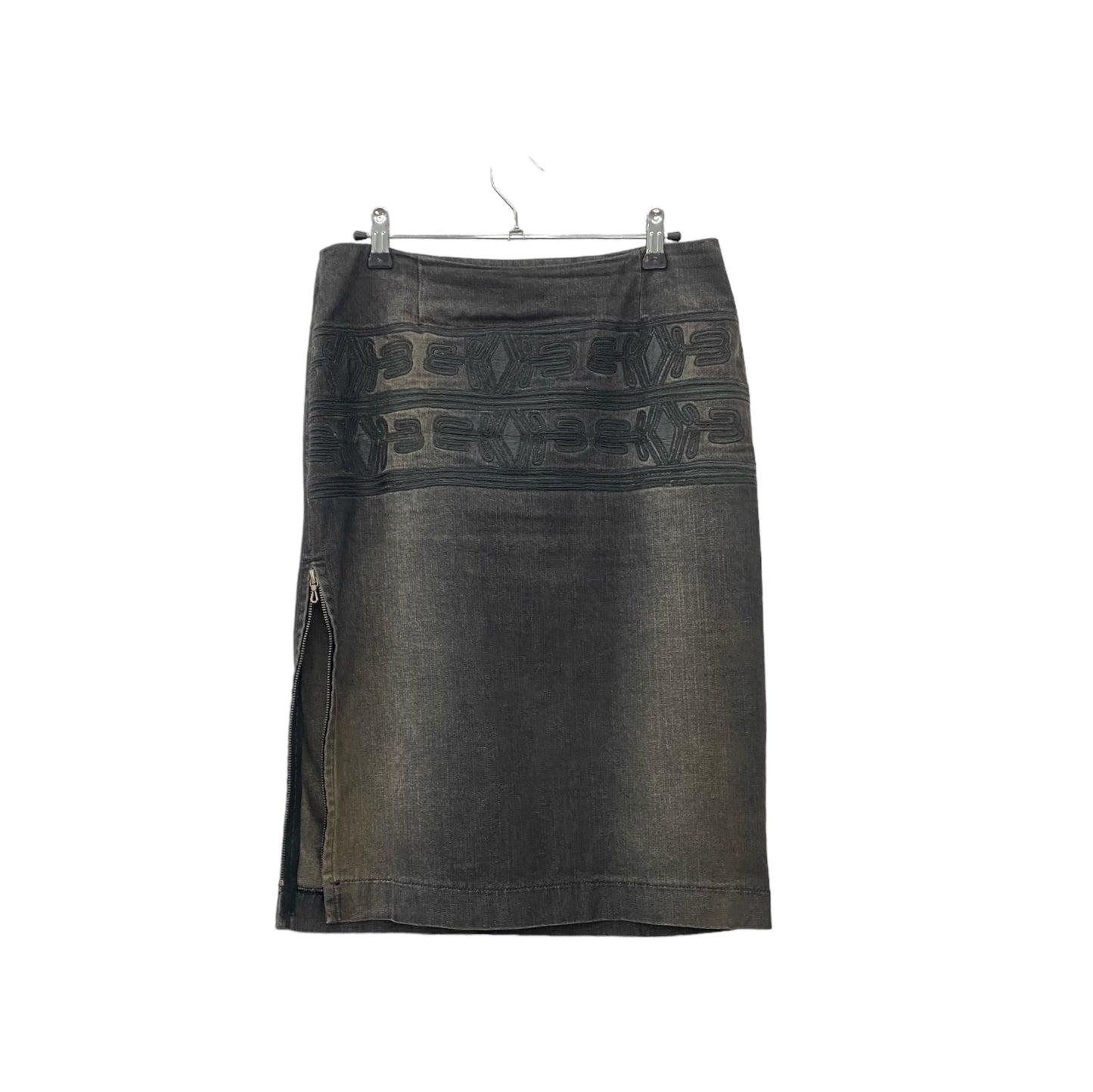 Y2K denim zip midi skirt