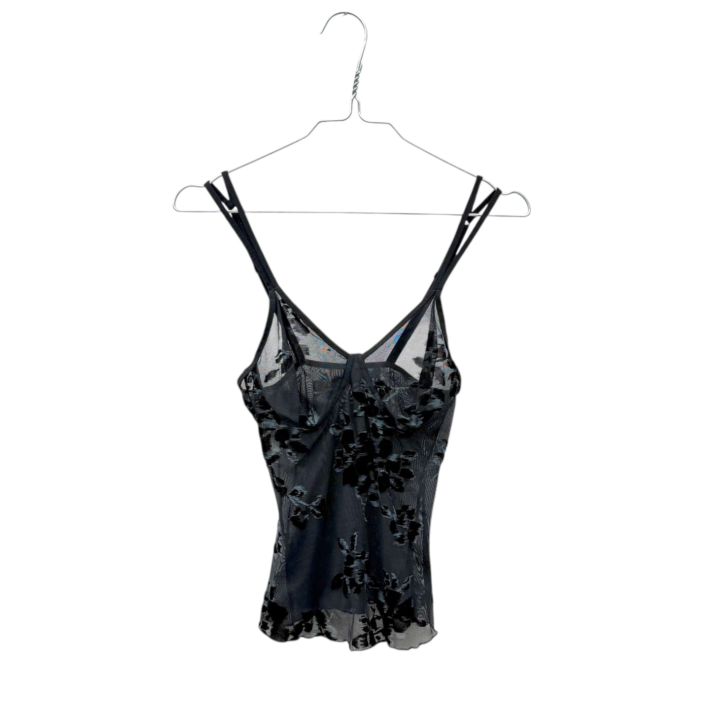 Floral mesh velvet bustier top