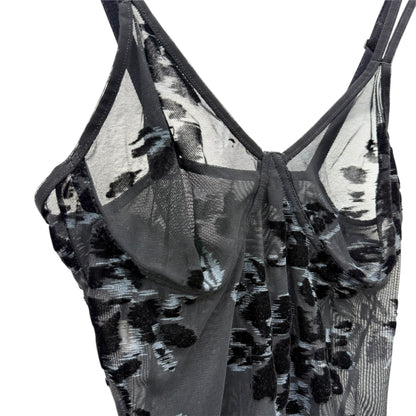 Floral mesh velvet bustier top