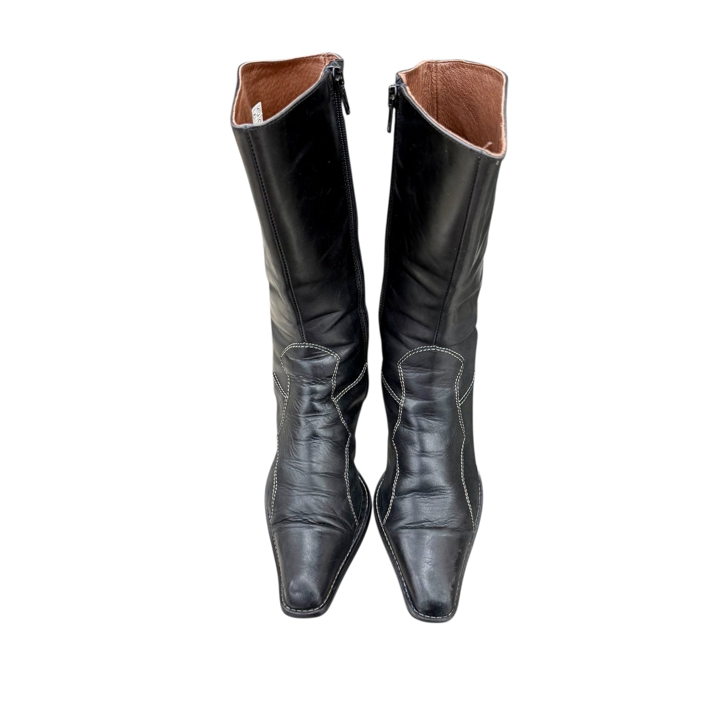 Pointed mid-calf leather boots