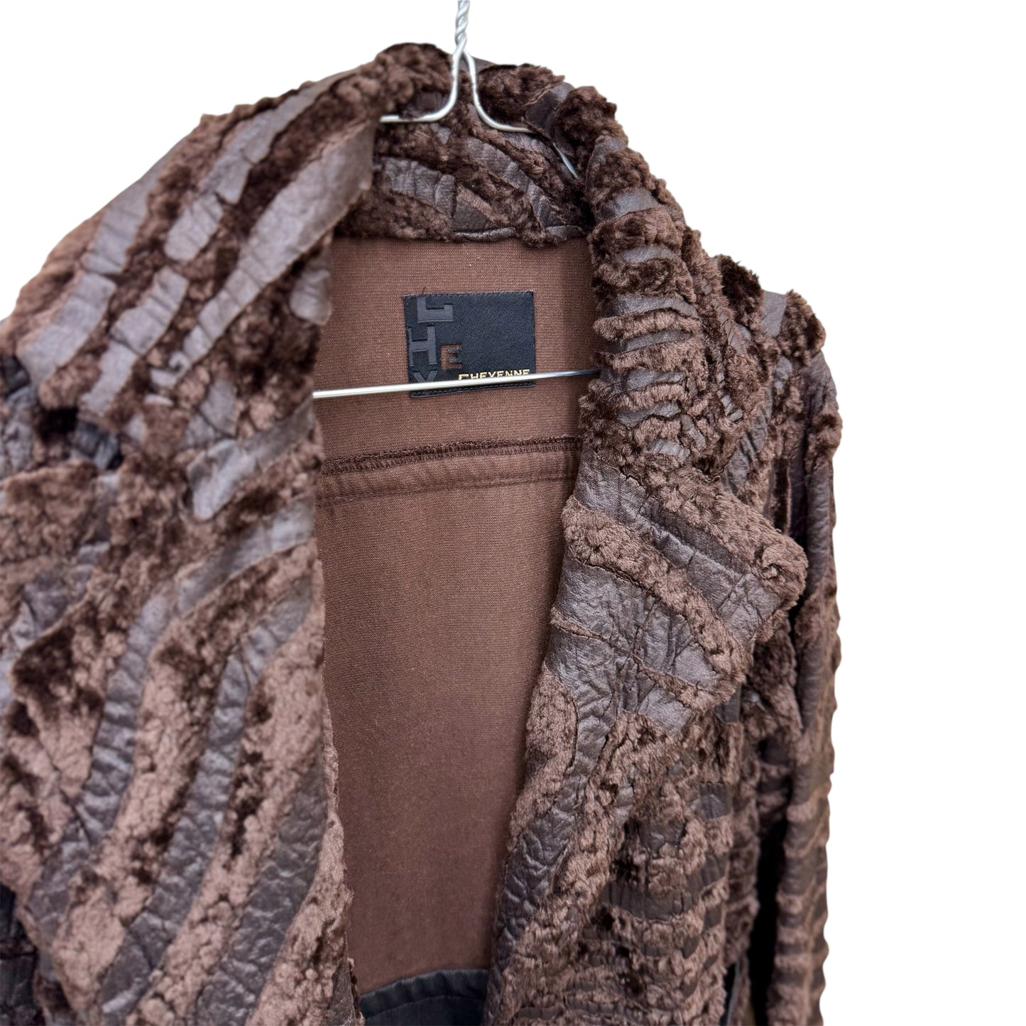 Belted patterned faux fur coat