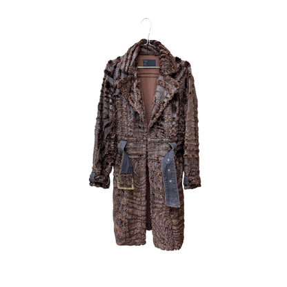 Belted patterned faux fur coat