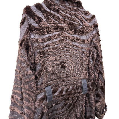 Belted patterned faux fur coat