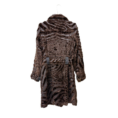 Belted patterned faux fur coat