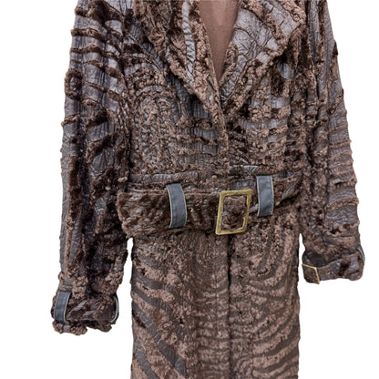 Belted patterned faux fur coat