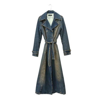 Floor-length denim trench coat