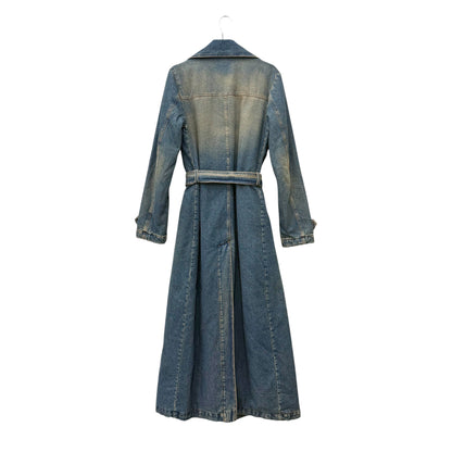 Floor-length denim trench coat