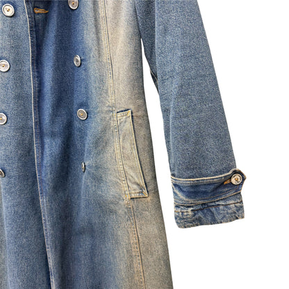 Floor-length denim trench coat