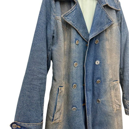 Floor-length denim trench coat