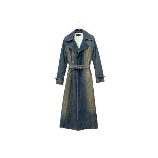 Floor-length denim trench coat