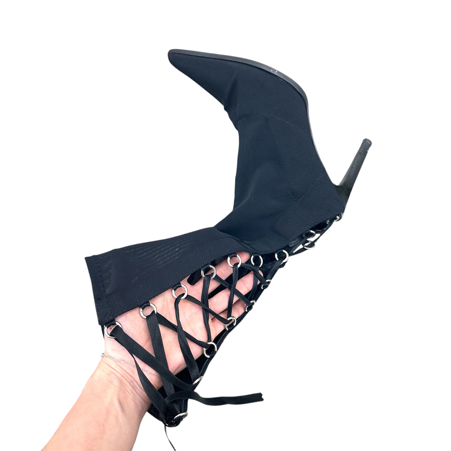 Pointed mesh lace-up boots