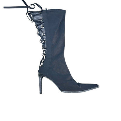 Pointed mesh lace-up boots