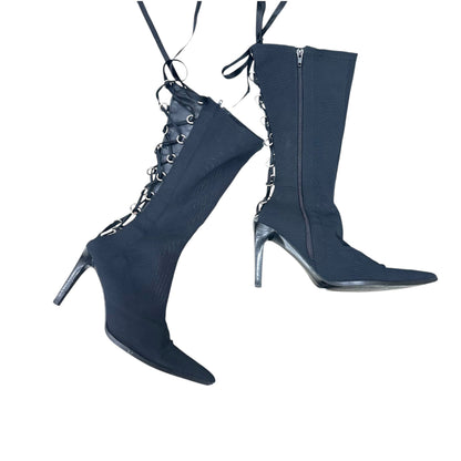 Pointed mesh lace-up boots