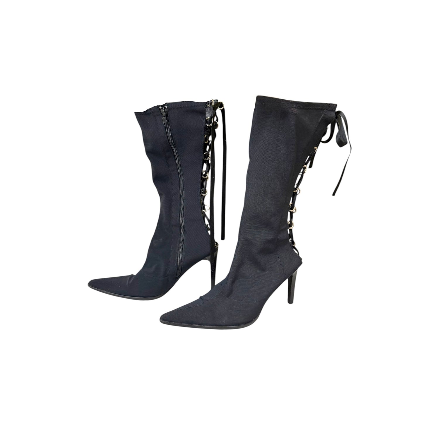 Pointed mesh lace-up boots