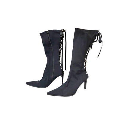 Pointed mesh lace-up boots