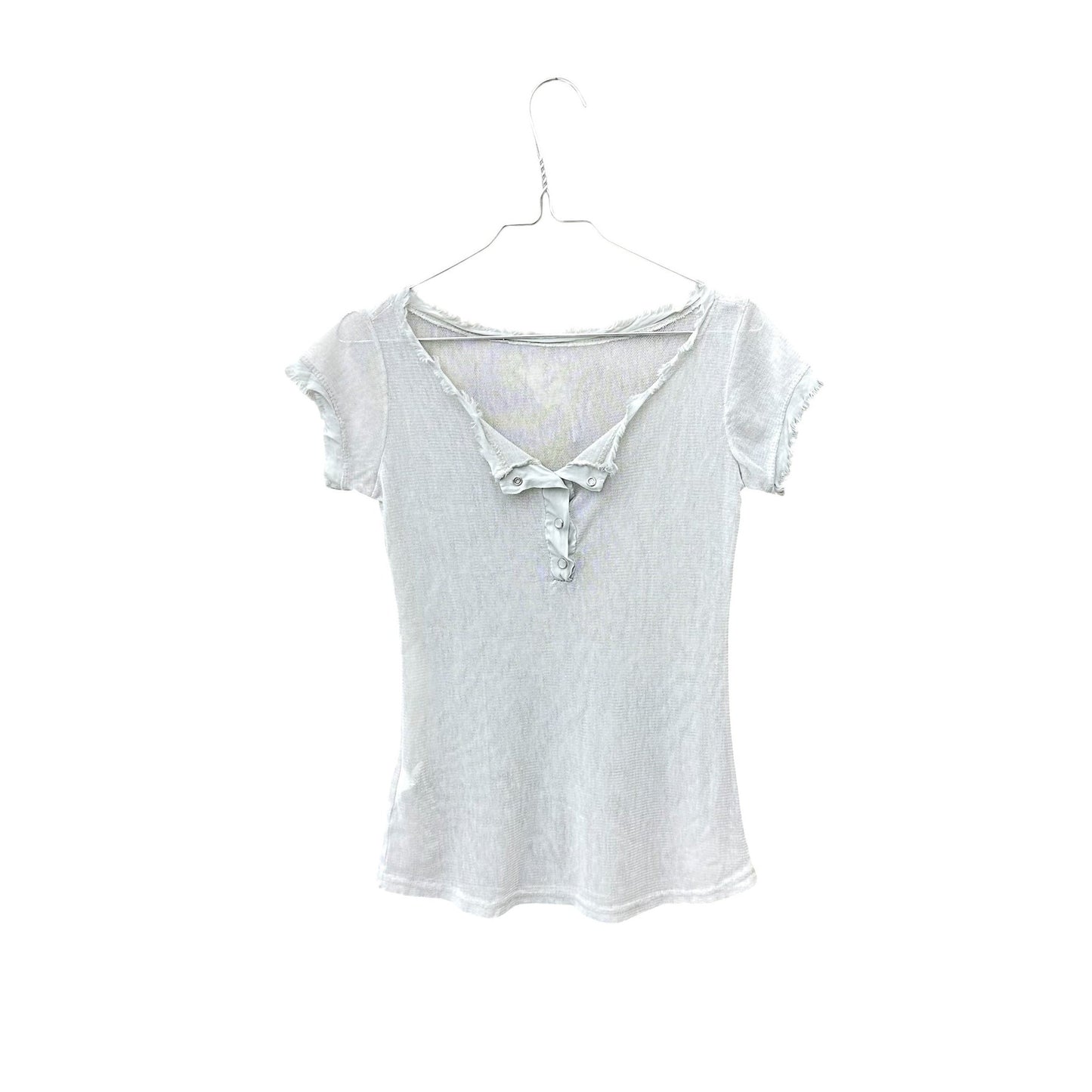 Distressed buttoned mesh t-shirt