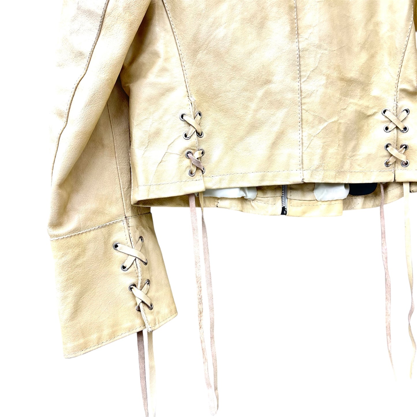 Laced zip-up leather jacket