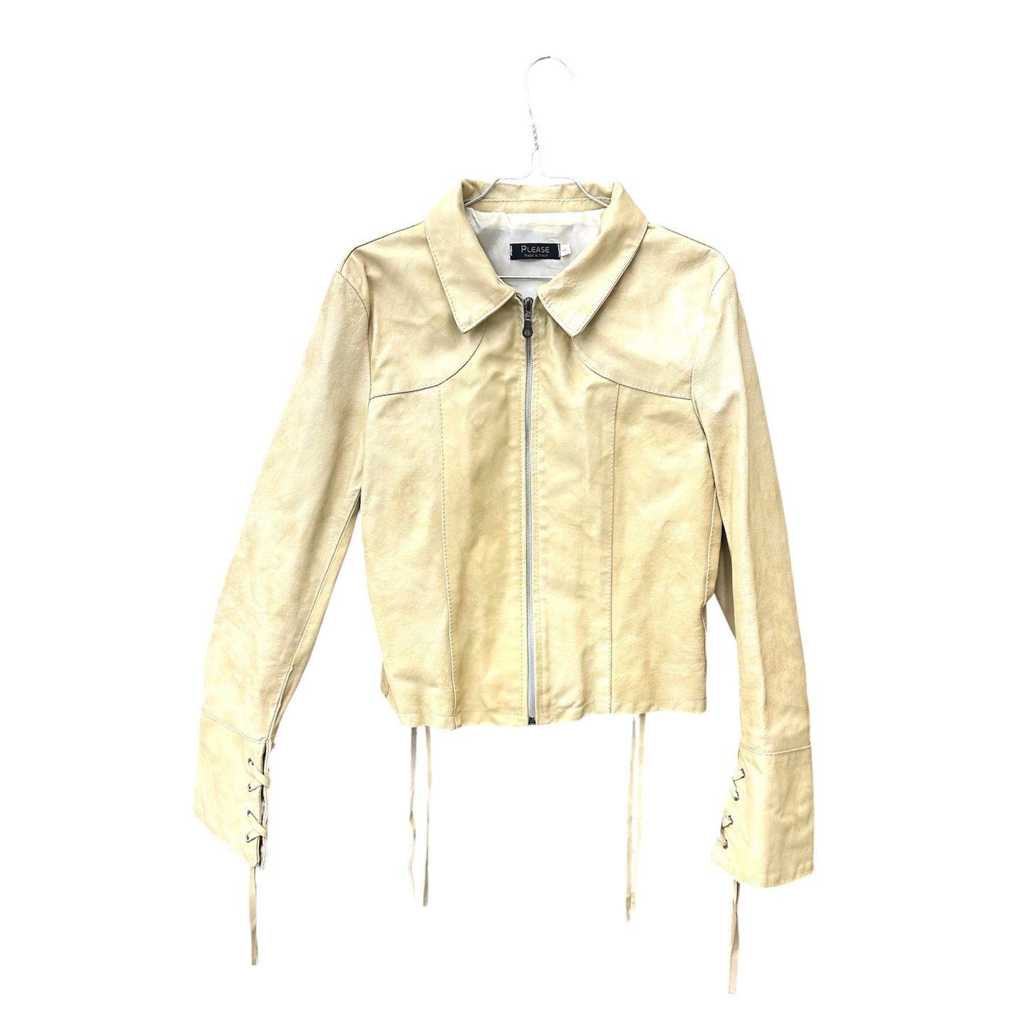 Laced zip-up leather jacket