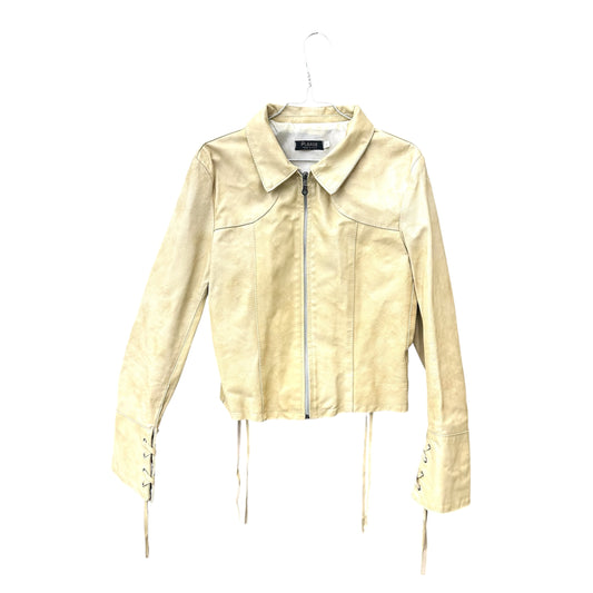 Laced zip-up leather jacket