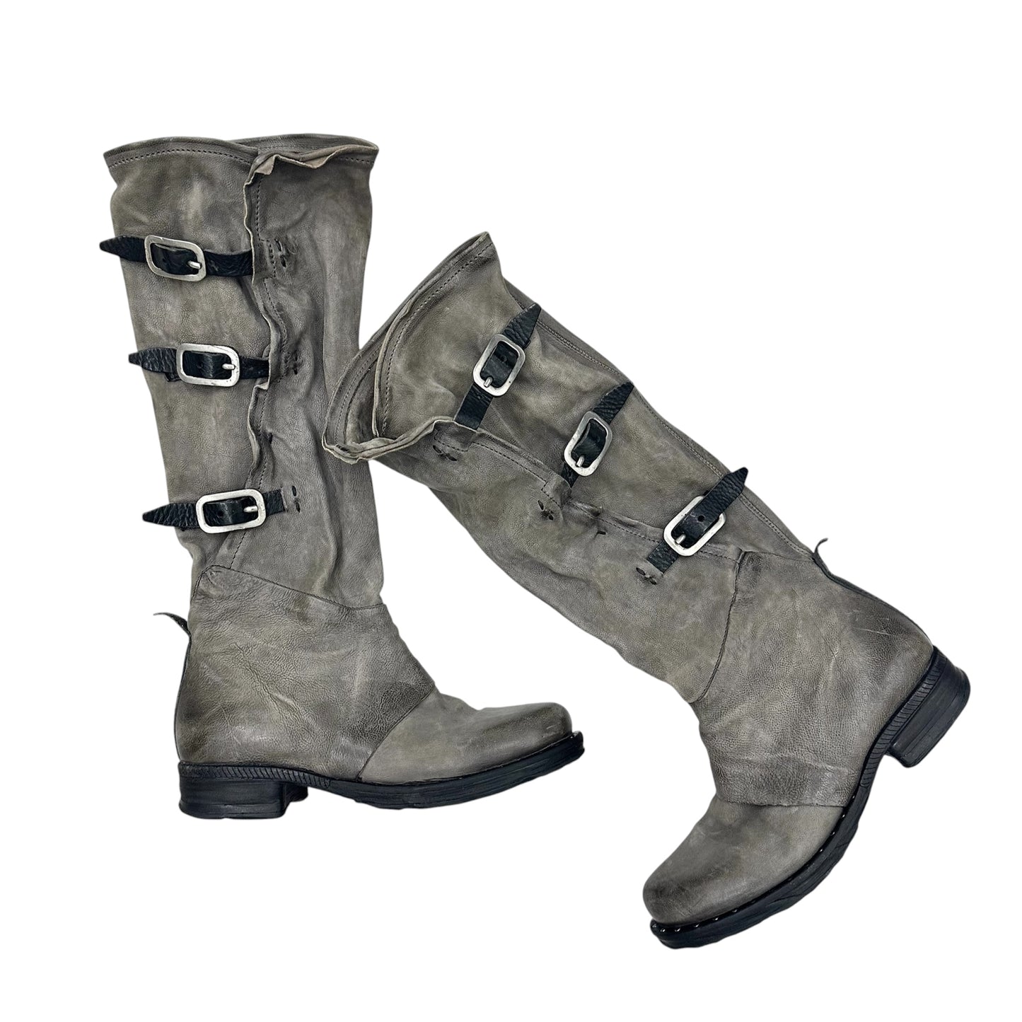 Knee high buckled slouchy boots