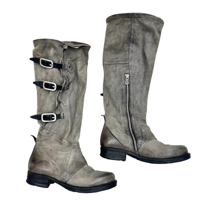Knee high buckled slouchy boots