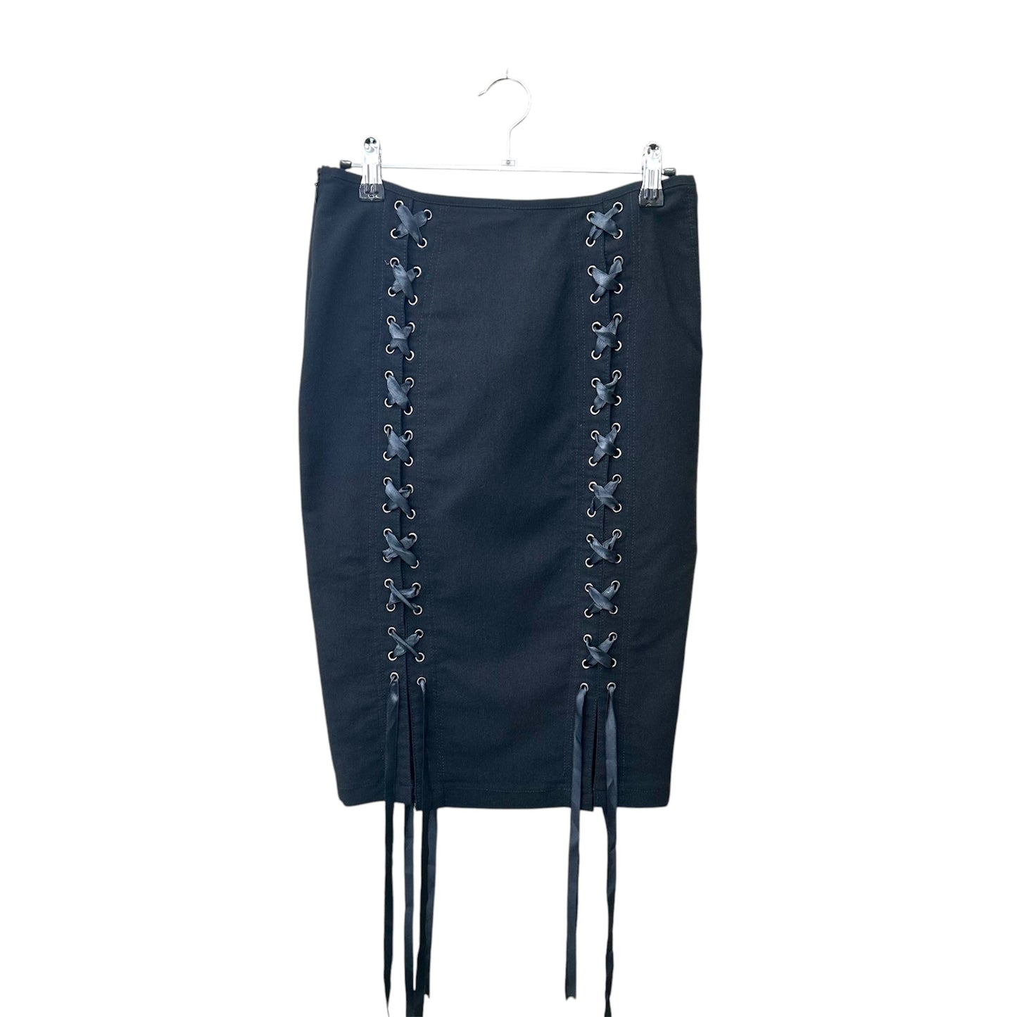 Laced up pencil midi skirt