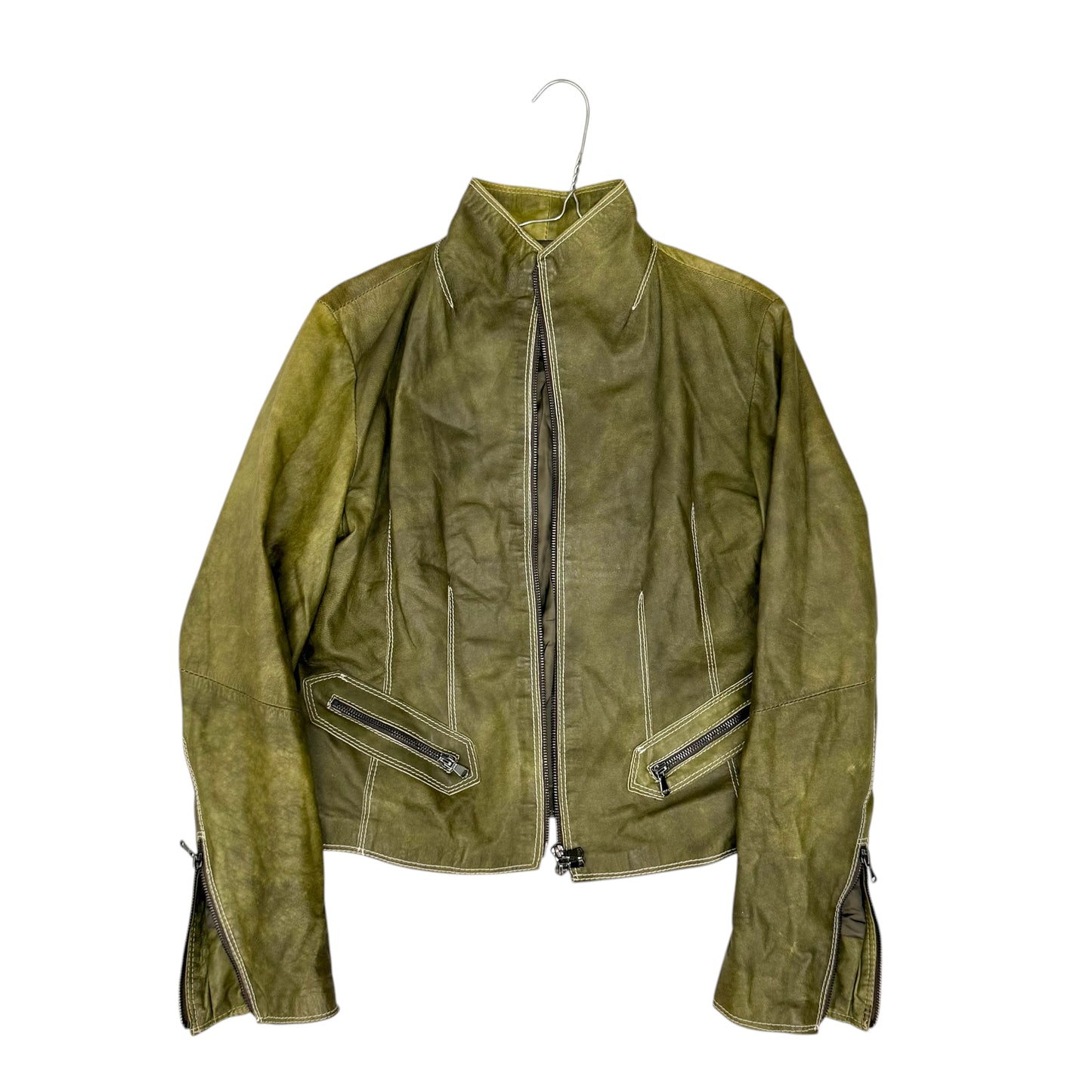 Faded zip up leather jacket