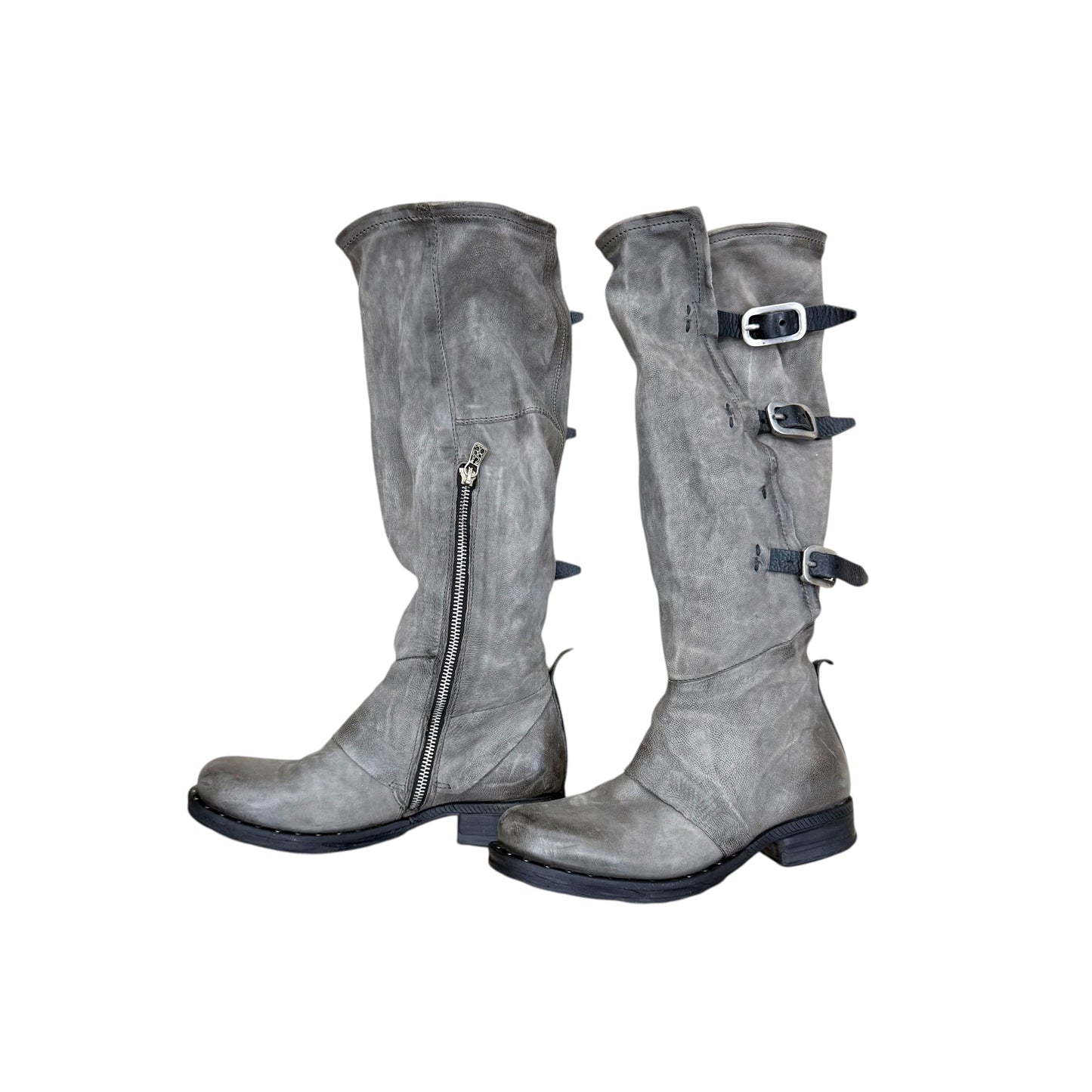 Knee high buckled slouchy boots