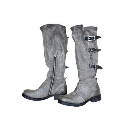 Knee high buckled slouchy boots