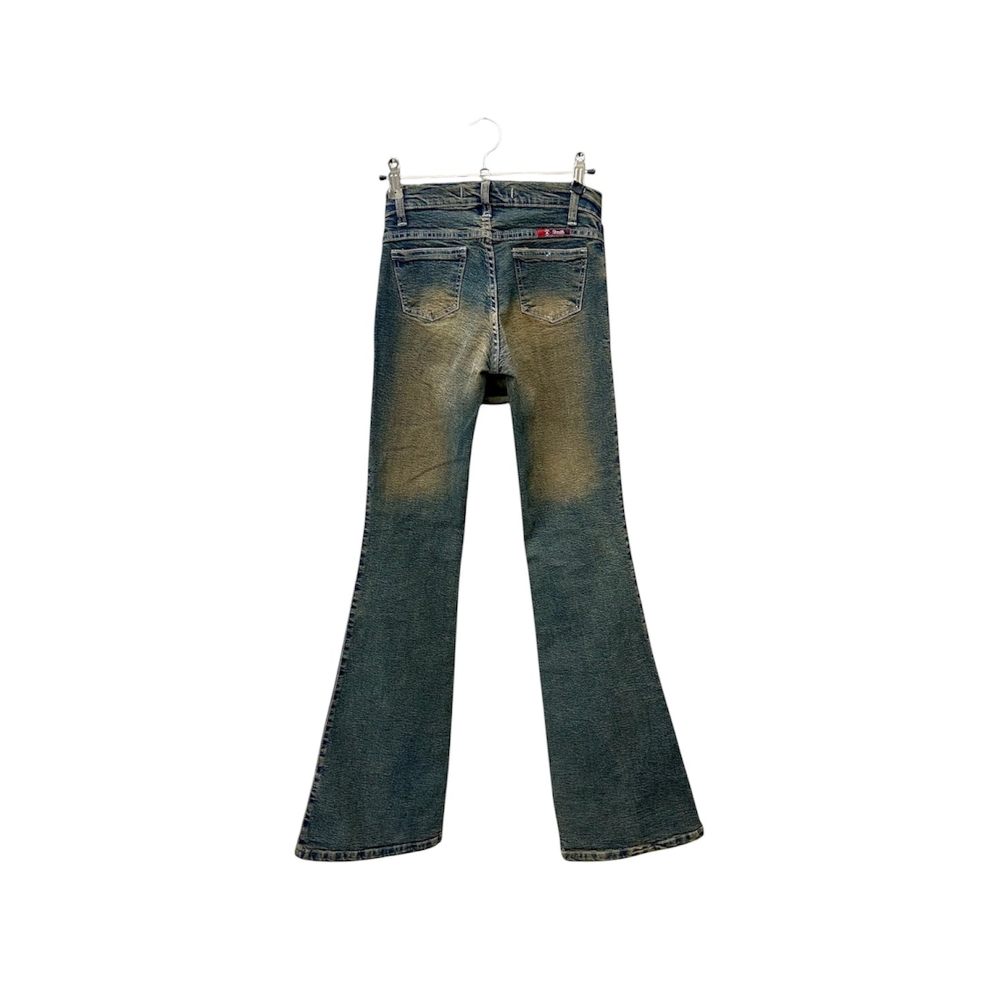 Laced up faded flare jeans