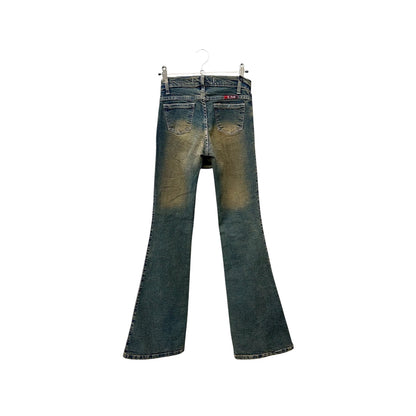 Laced up faded flare jeans