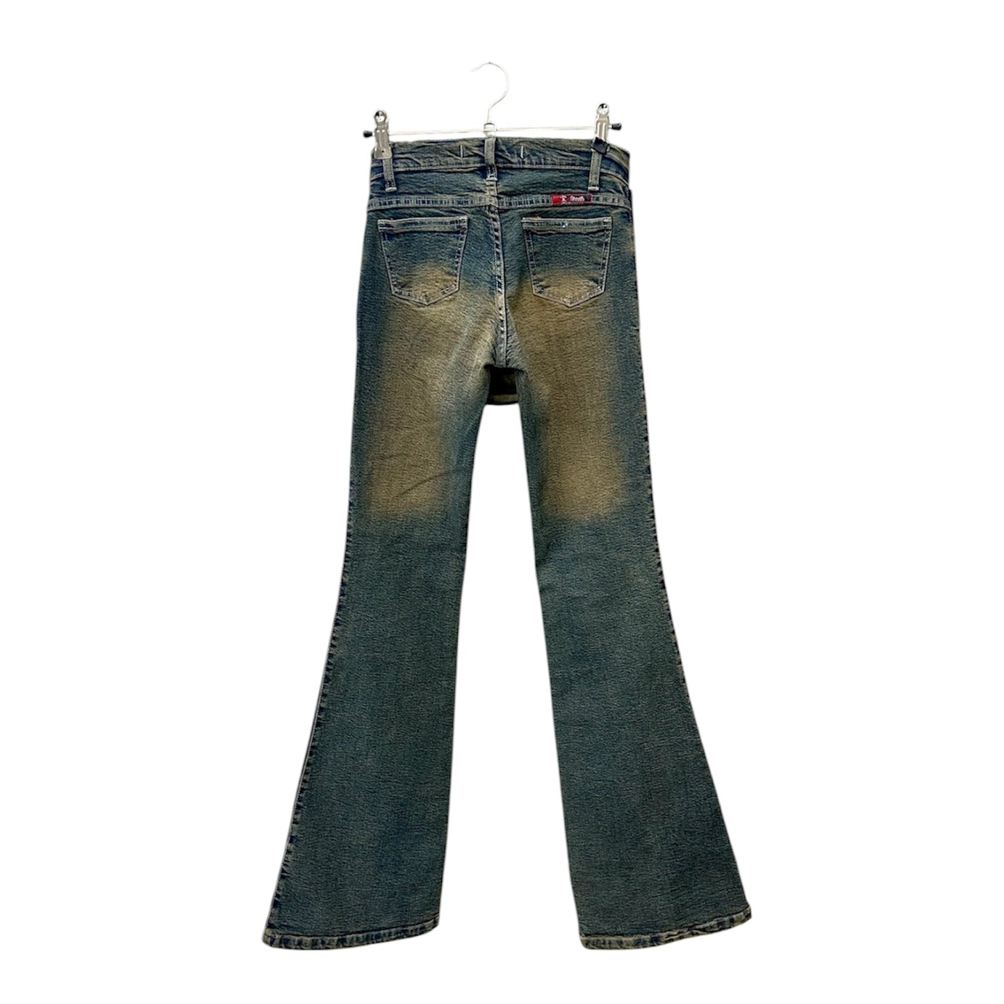 Laced up faded flare jeans