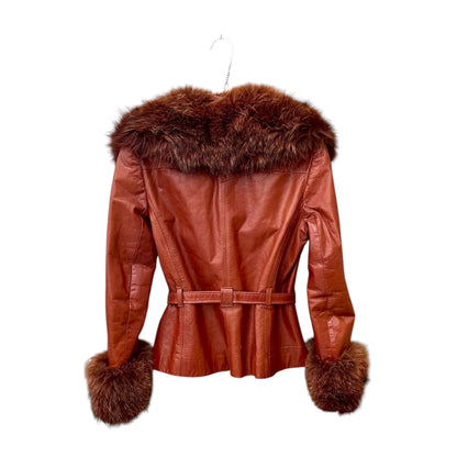 Belted fur leather jacket