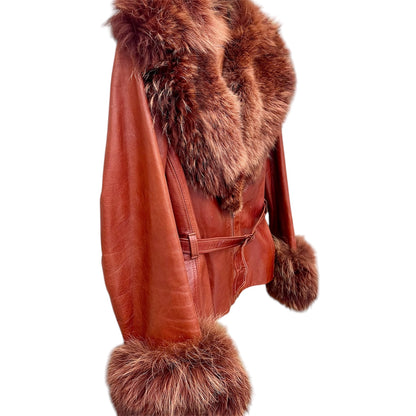 Belted fur leather jacket