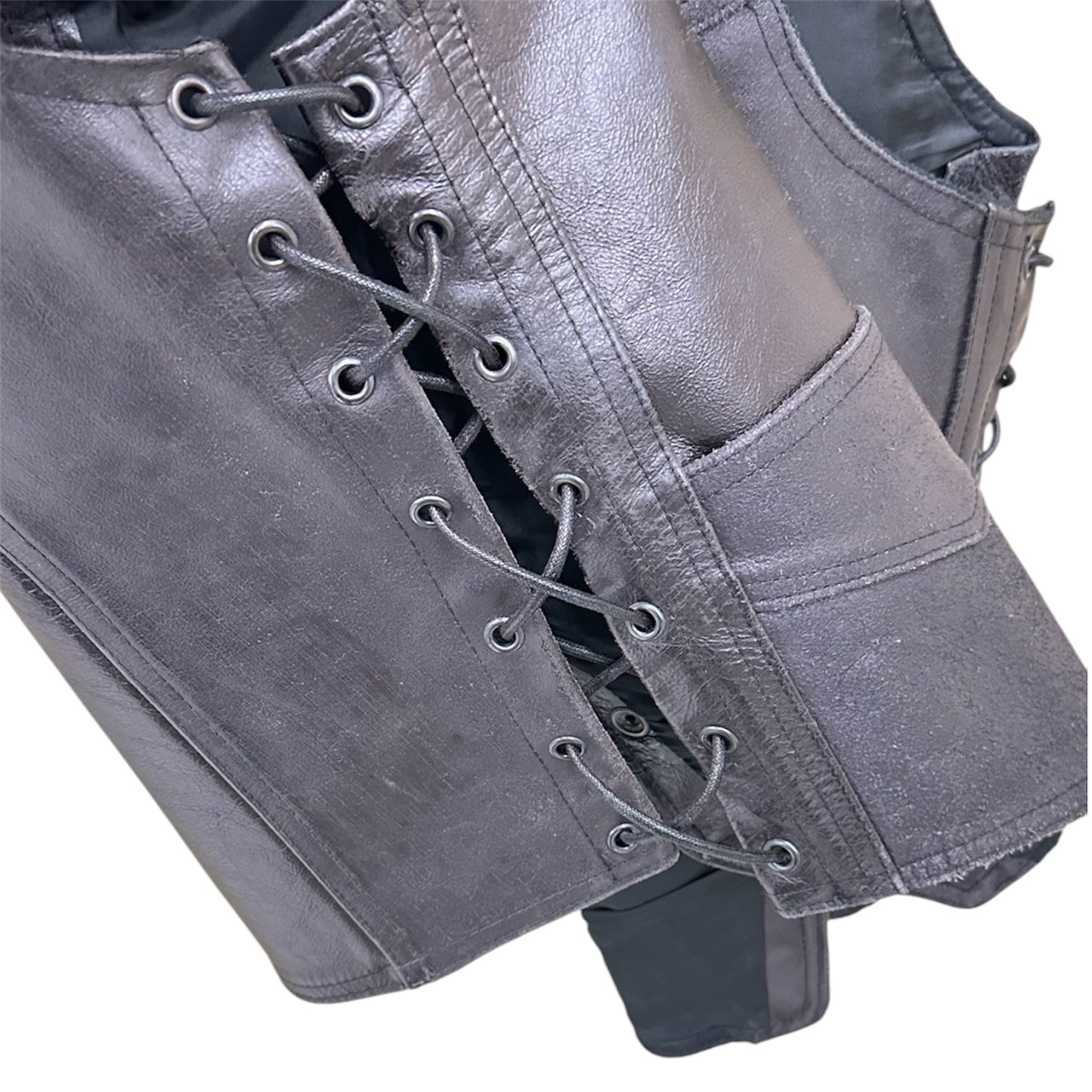 Lace up mixed leather vest