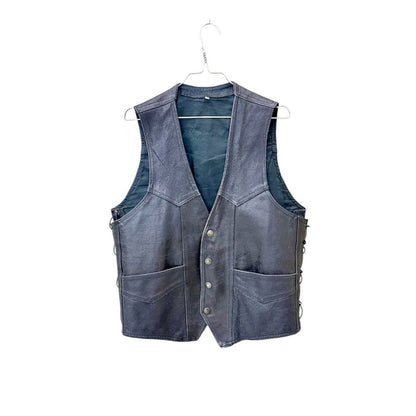 Lace up mixed leather vest