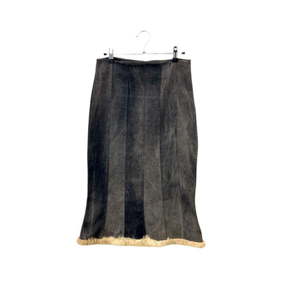 Low rise denim midi skirt