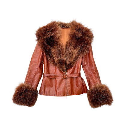 Belted fur leather jacket