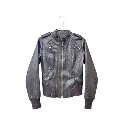 Brown zip-up leather jacket