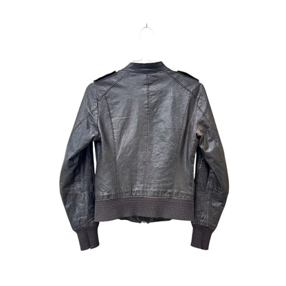 Brown zip-up leather jacket