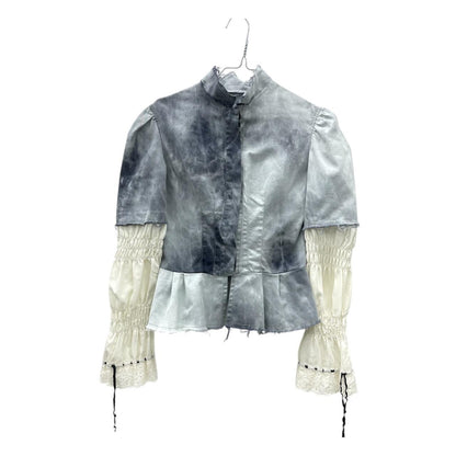 Tie-dye blouse with puff sleeves