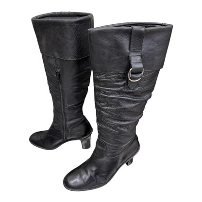 Knee high gathered leahter boots