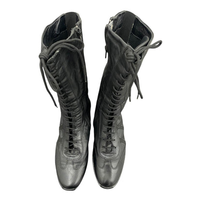Mid-calf lace-up leather boots