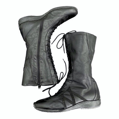 Mid-calf lace-up leather boots